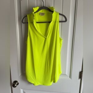 SSYS The Label Neon Yellow Sleeveless V-Neck Blouse Ruffle Collar Size XXL